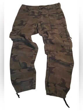 Sanctuary x Anthropologie Women's Cropped Cargo Jogger Linen Pants Camo 27